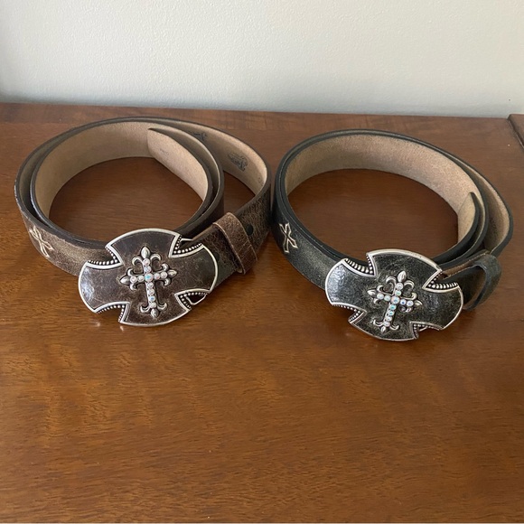 Justin Bent Rail Distressed Gato Rhinestone Cross Belt Size 40 set of 2 - Picture 1 of 8